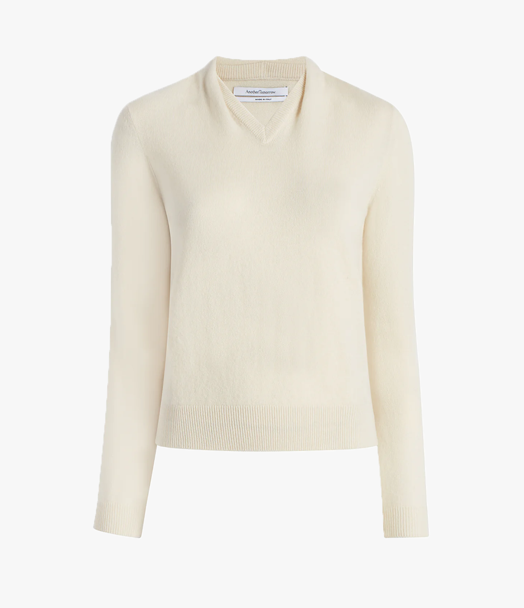 Another Tomorrow Cashmere Draped Neck Sweater in Off White – Cashmere Women's Knitwear