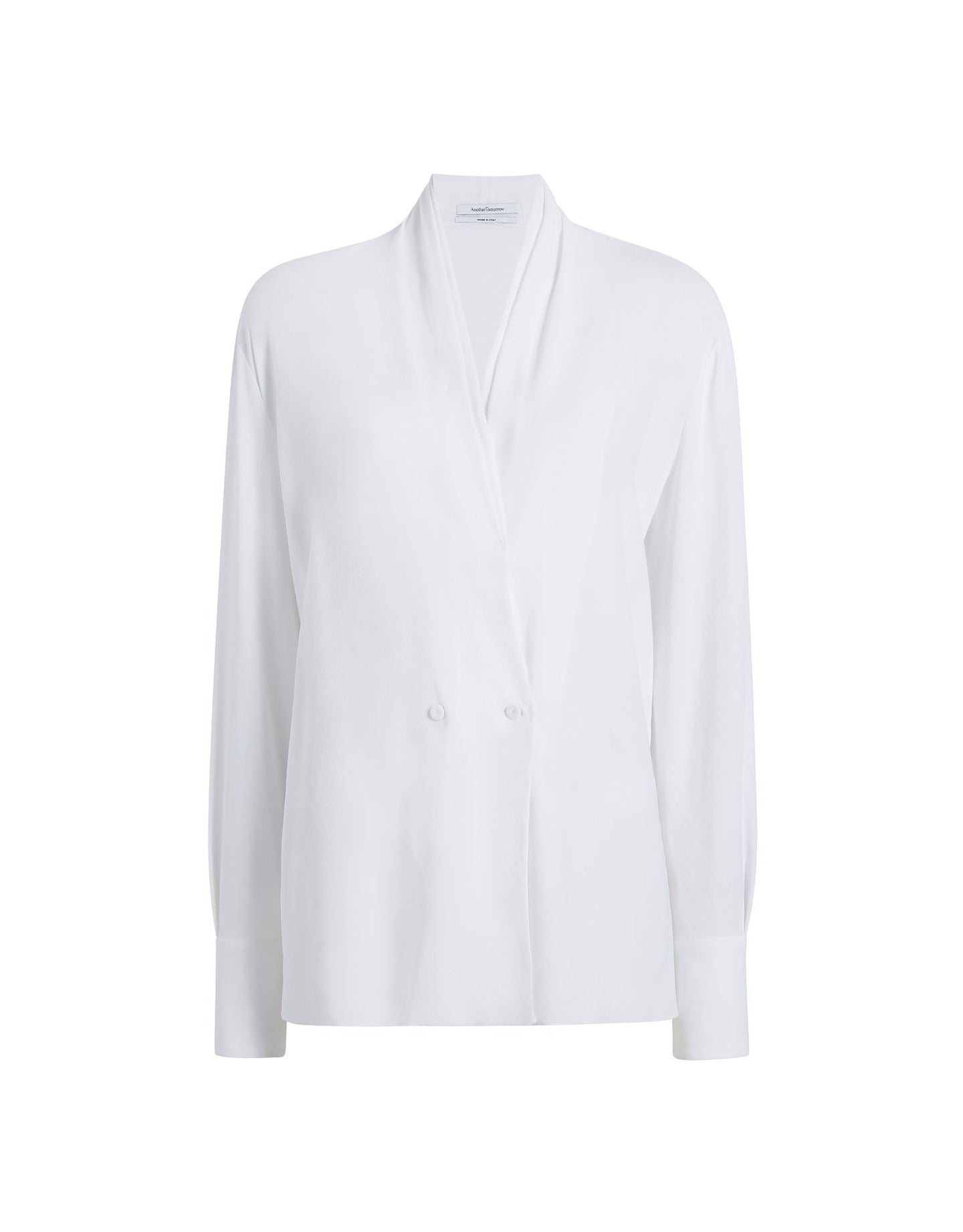 Another Tomorrow Gathered Neckline Blouse in White – Viscose Women's Top