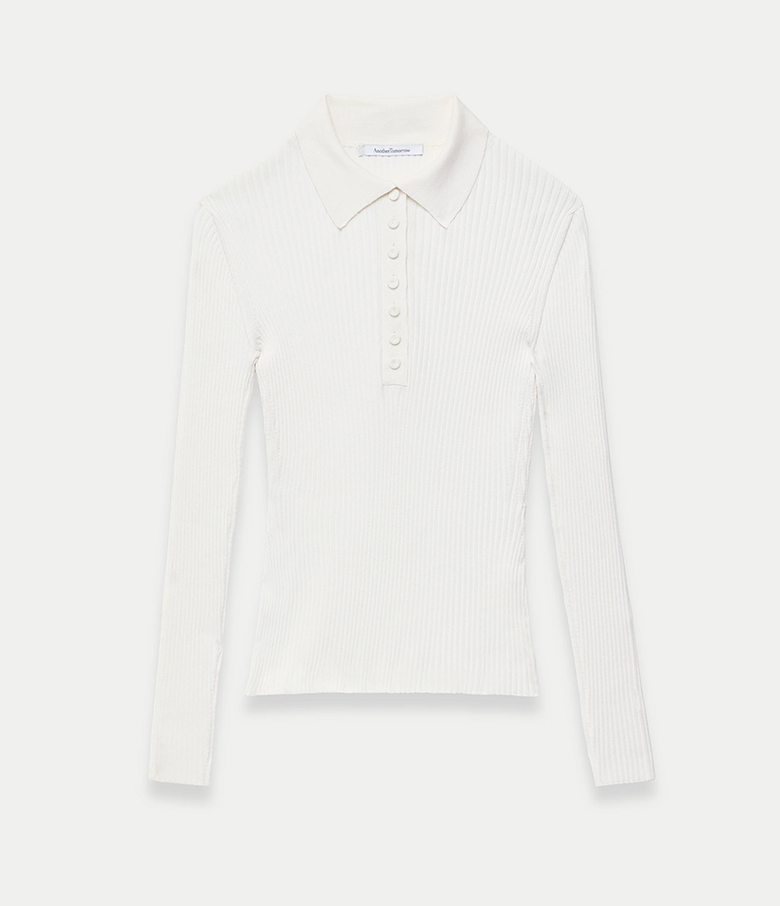 Another Tomorrow Ribbed Knit Polo in Off White – Silk Women's Knitwear