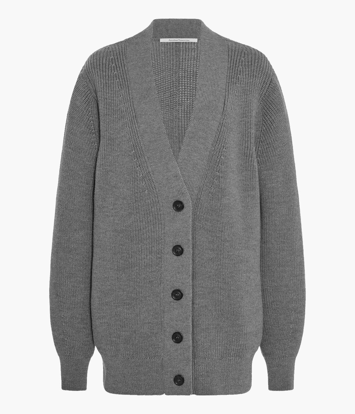 Another Tomorrow Ribbed Knit Cardigan in Heather Grey – Wool Women's Knitwear