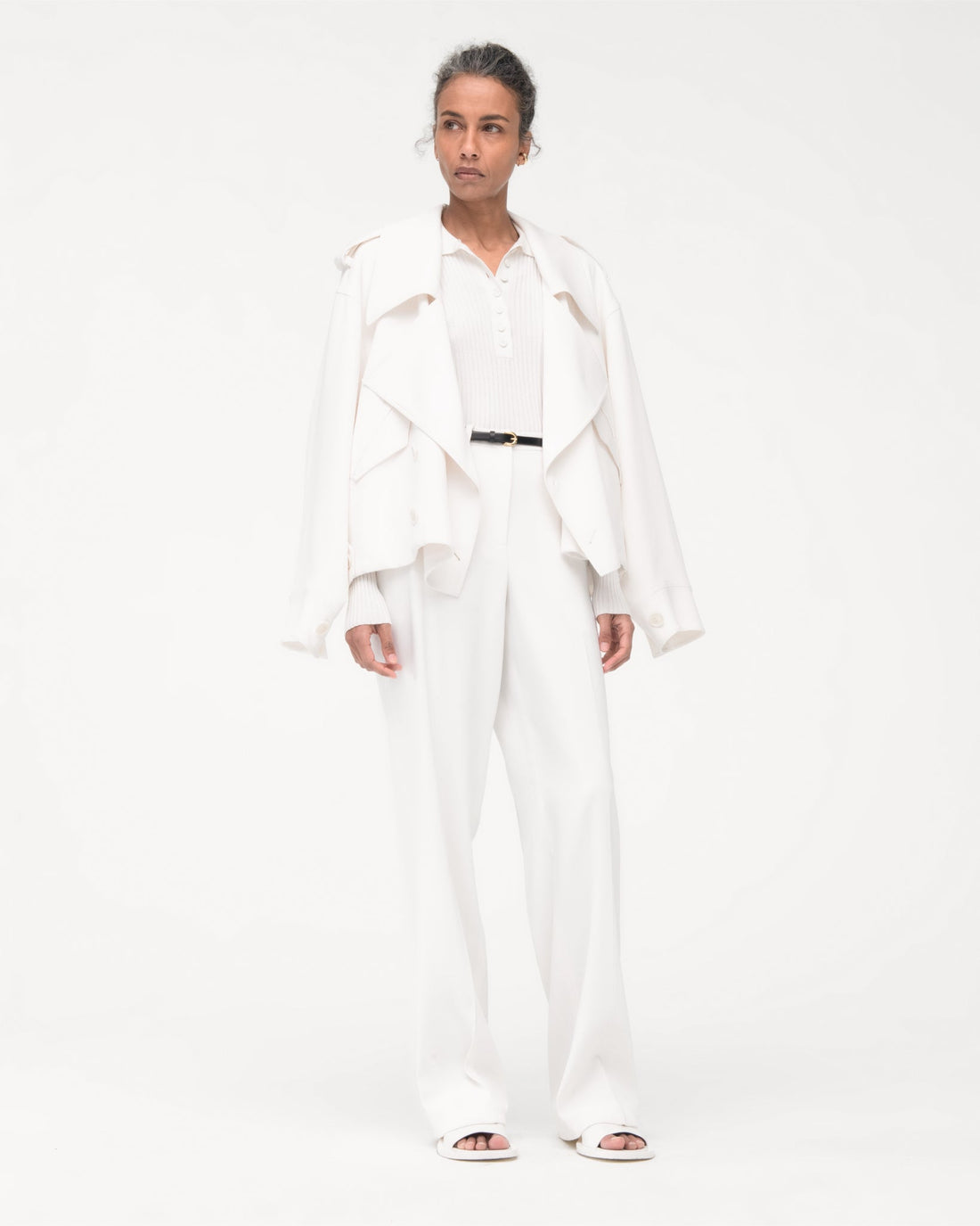 Another Tomorrow Ribbed Knit Polo in Off White – Silk Women's Knitwear