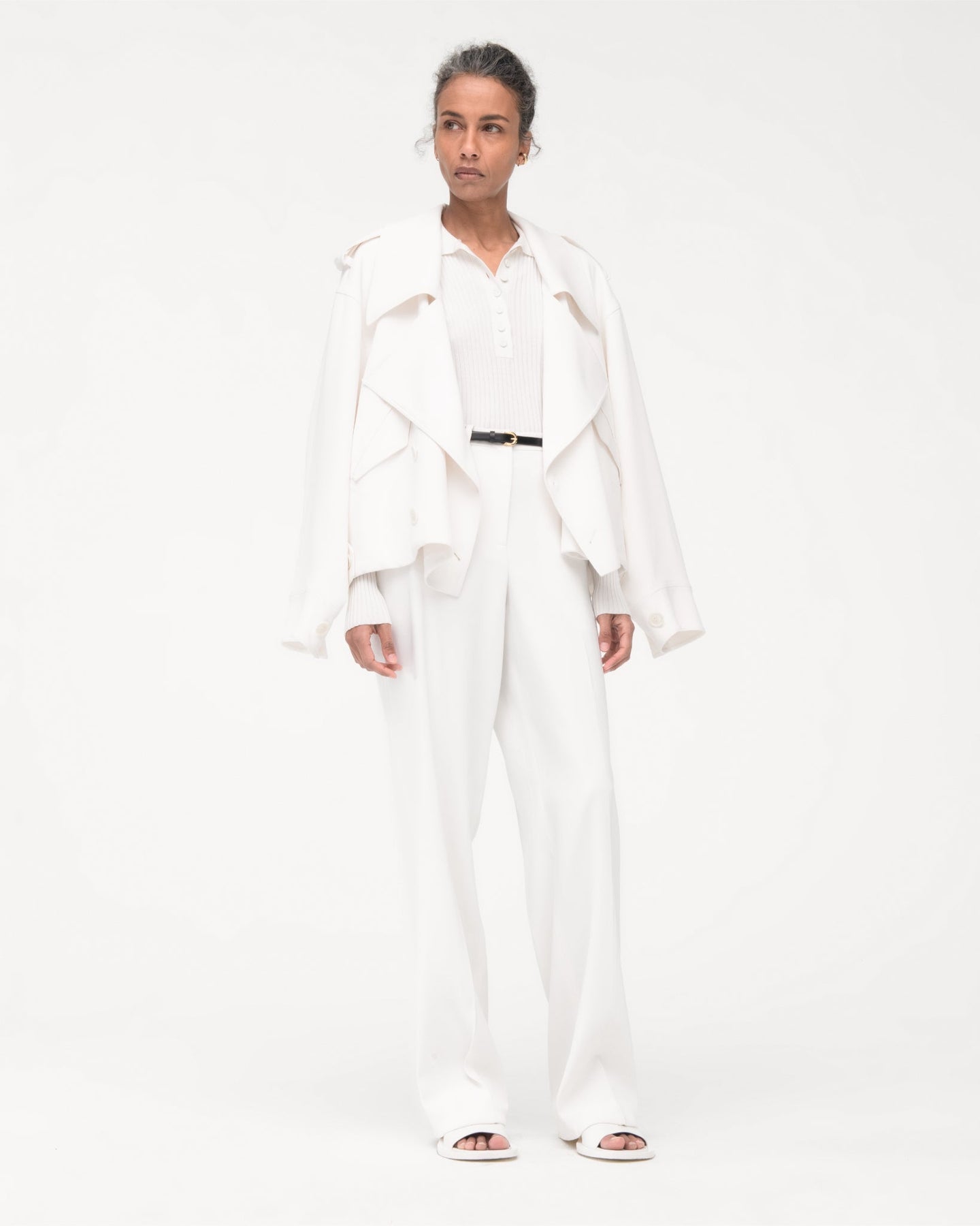 Another Tomorrow Ribbed Knit Polo in Off White – Silk Women's Knitwear