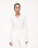 Another Tomorrow Ribbed Knit Polo in Off White – Silk Women's Knitwear