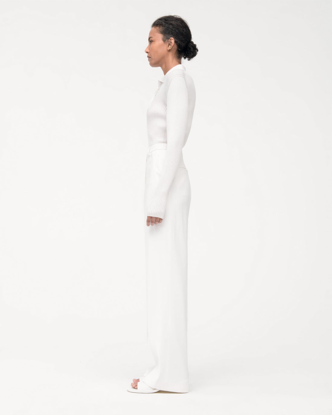 Another Tomorrow Ribbed Knit Polo in Off White – Silk Women's Knitwear