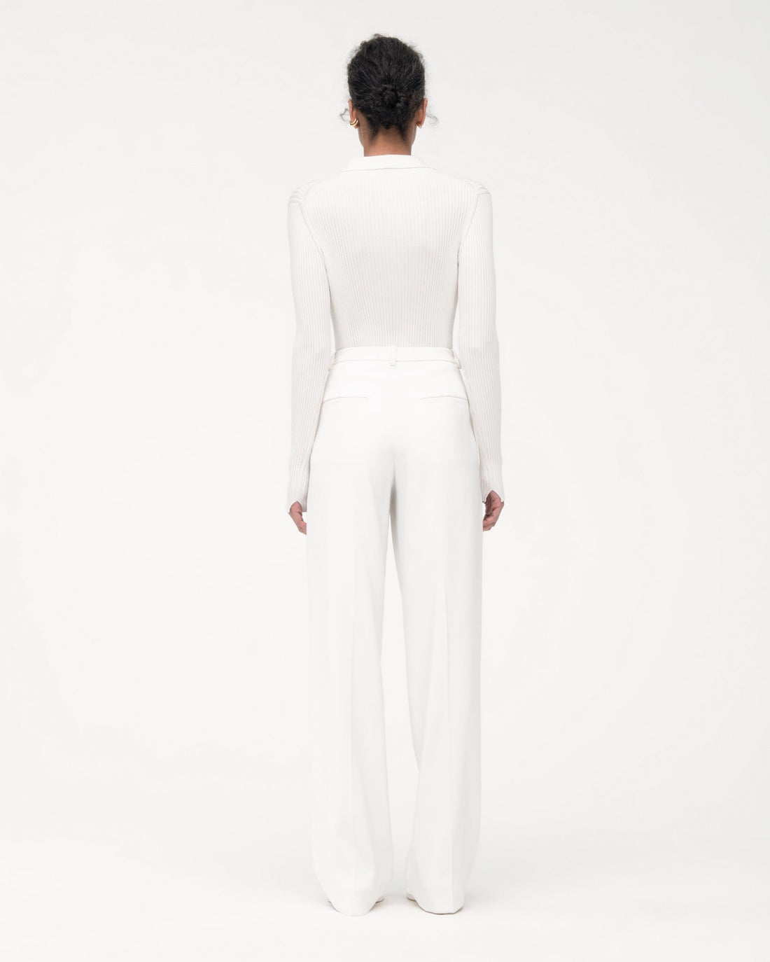 Another Tomorrow Ribbed Knit Polo in Off White – Silk Women's Knitwear