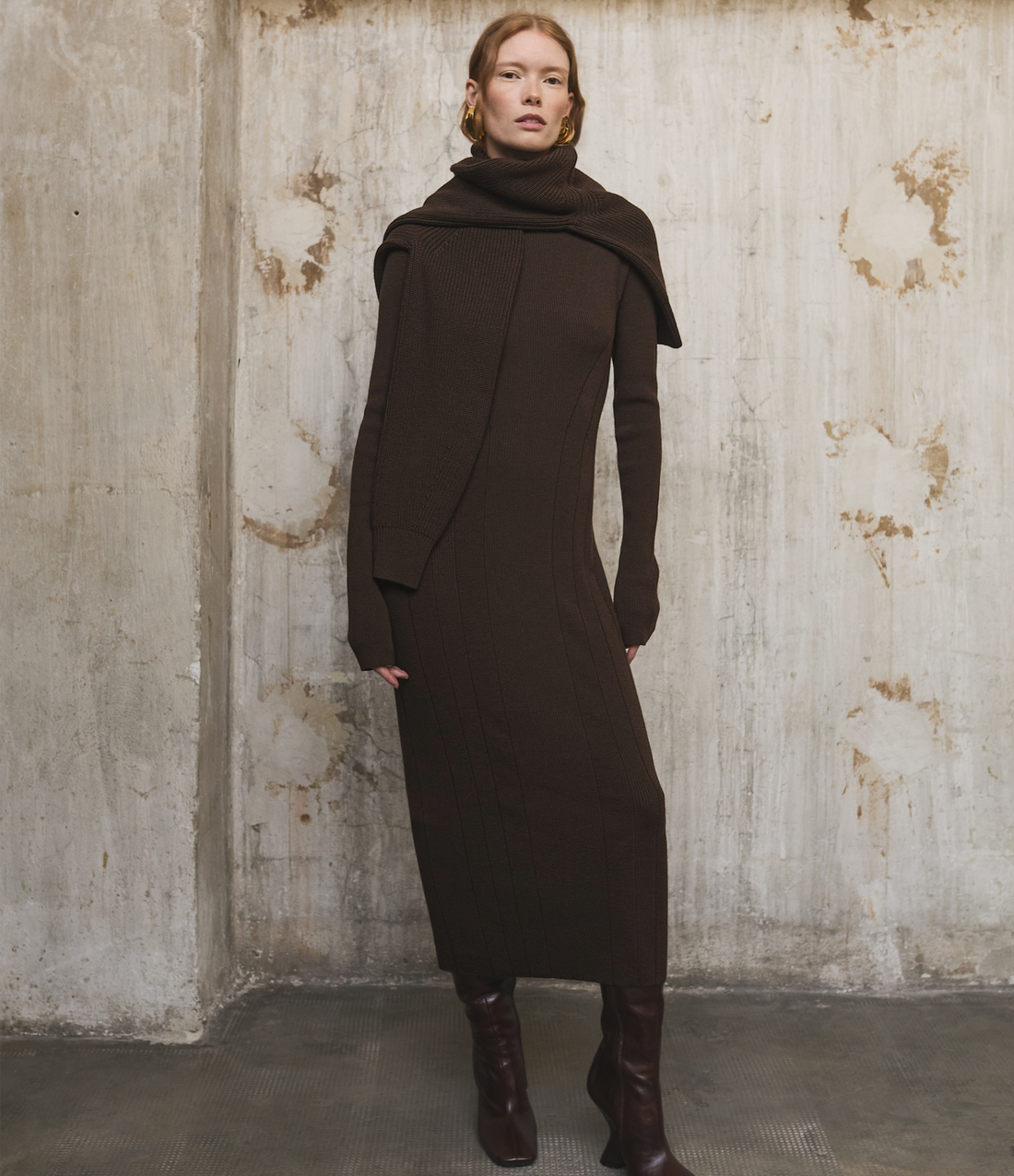 Rib Knitwear Dress | Chocolate