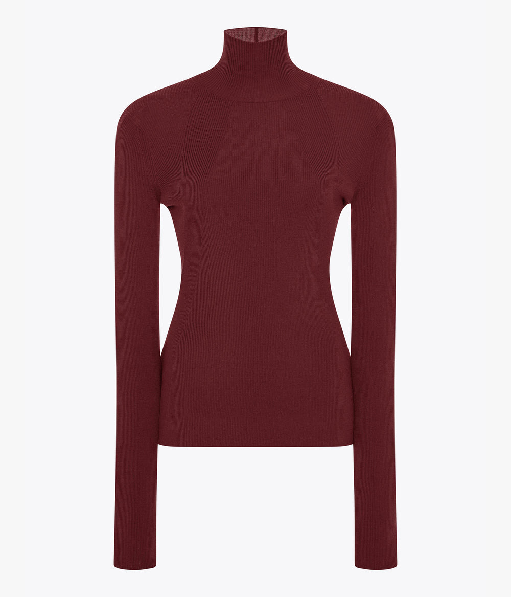 Another Tomorrow Rib Knitwear Turtleneck in Bordeaux – Wool Women's Knitwear