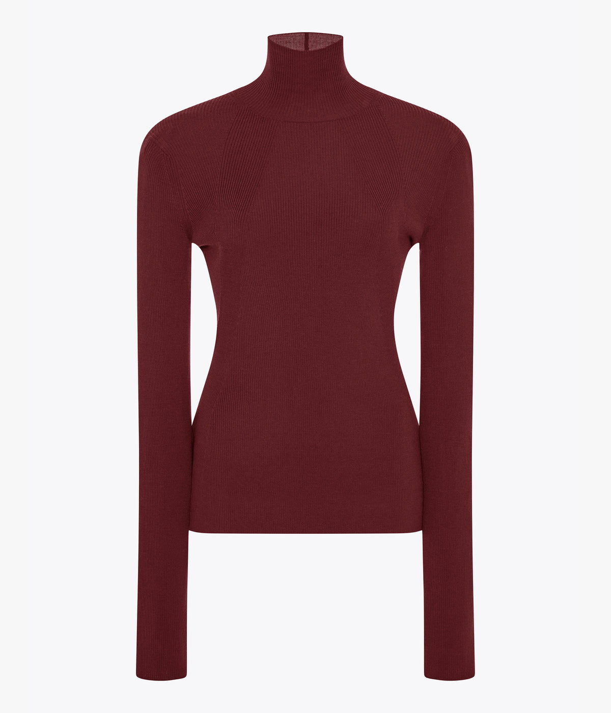 Another Tomorrow Rib Knitwear Turtleneck in Bordeaux – Wool Women's Knitwear