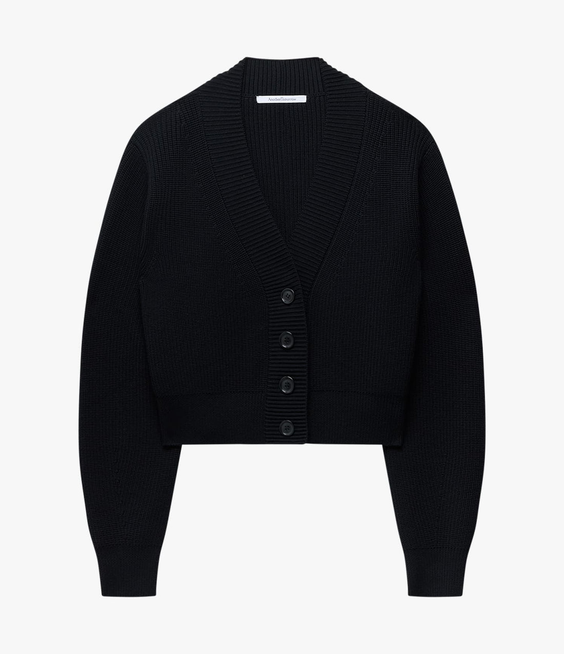 Another Tomorrow Rib Cropped Cardigan in Black – Wool Women's Knitwear