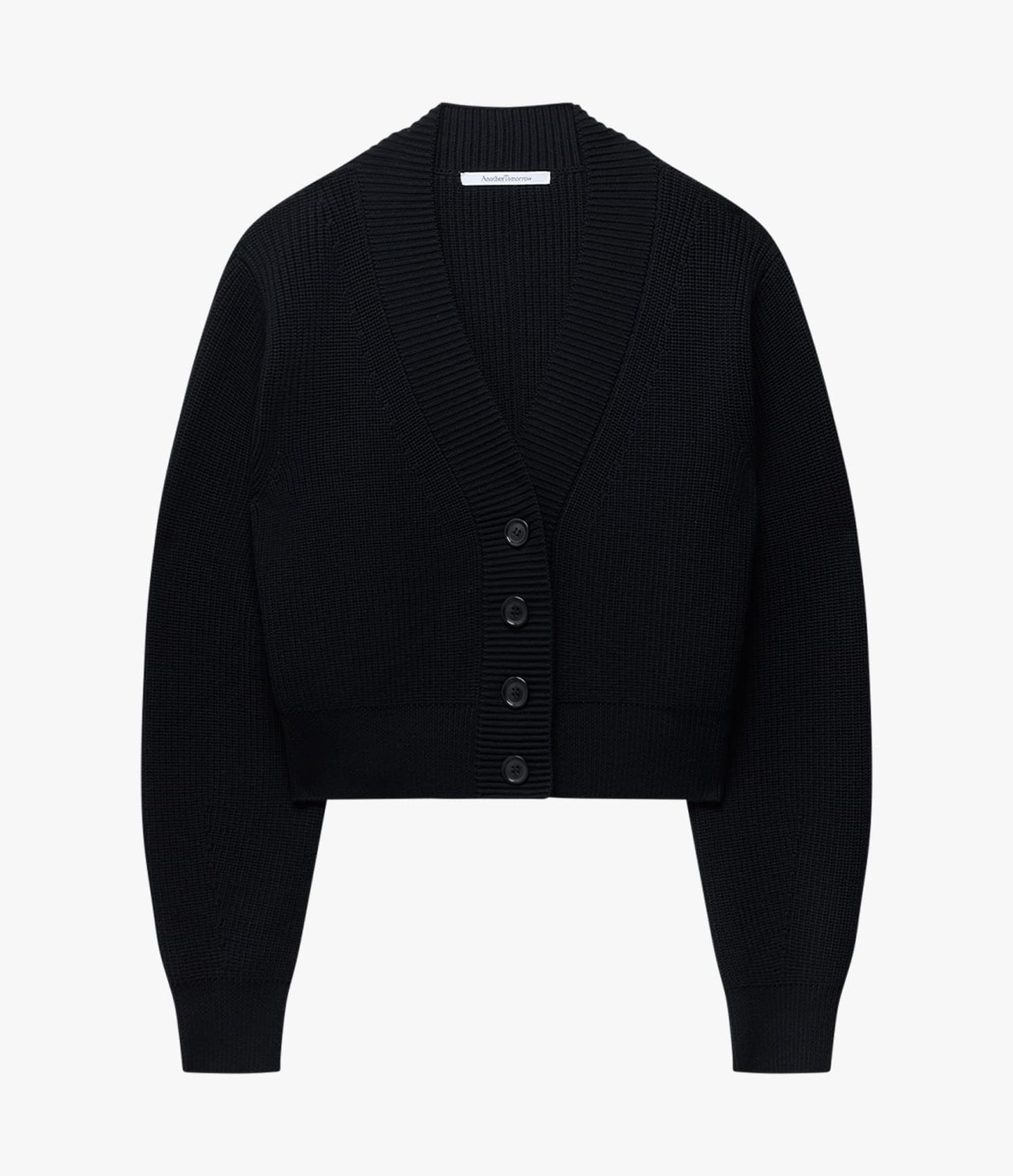 Another Tomorrow Rib Cropped Cardigan in Black – Wool Women's Knitwear