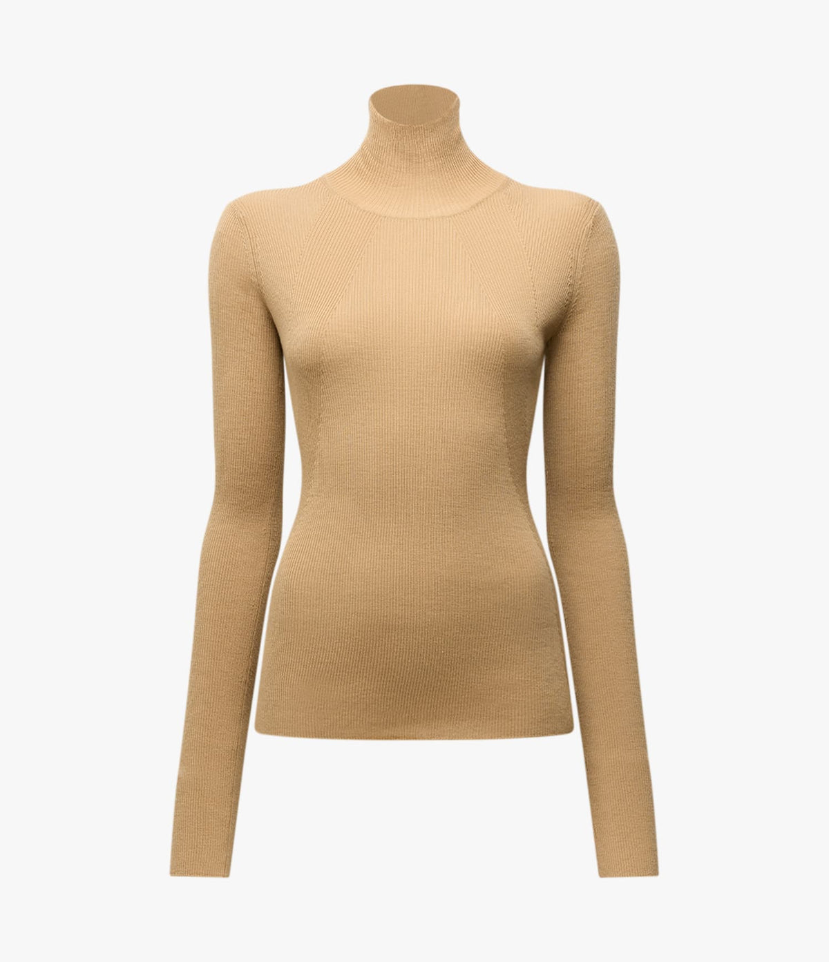 Another Tomorrow Rib Knit Turtleneck in Camel – Wool Women's Knitwear