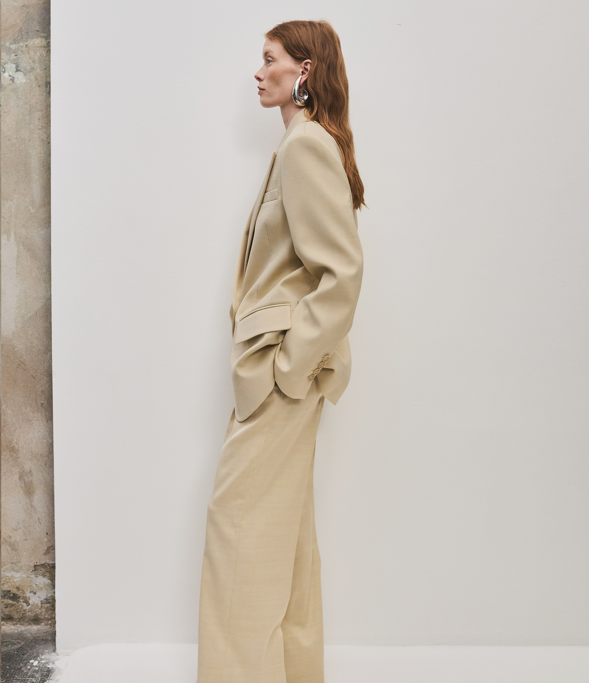 Another Tomorrow High Waisted Pleated Trouser in Sand – Cotton Women's Trousers