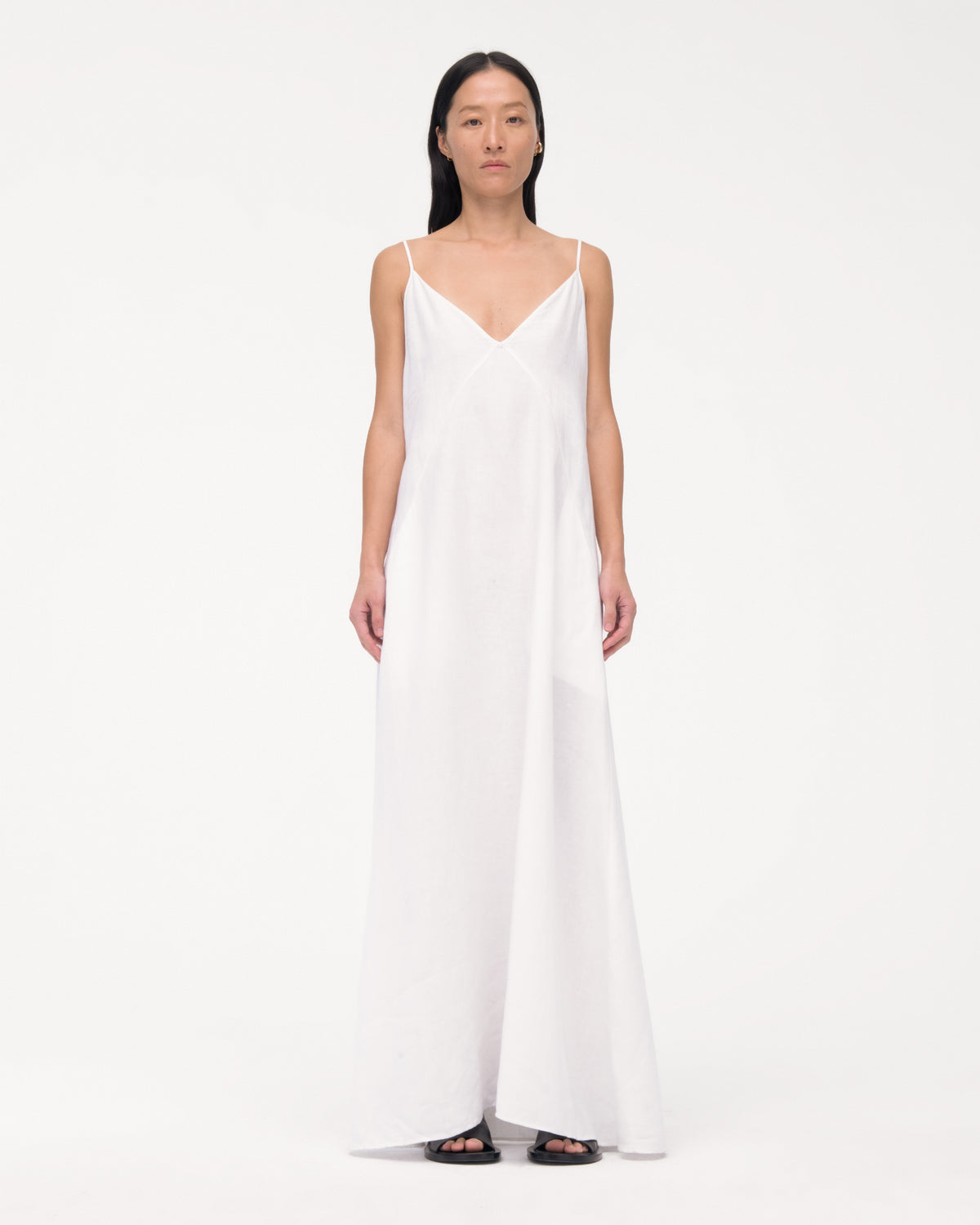 Another Tomorrow Seamed Slip Dress in White – Linen Women's Dress