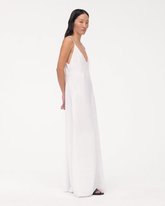 Another Tomorrow Seamed Slip Dress in White – Linen Women's Dress