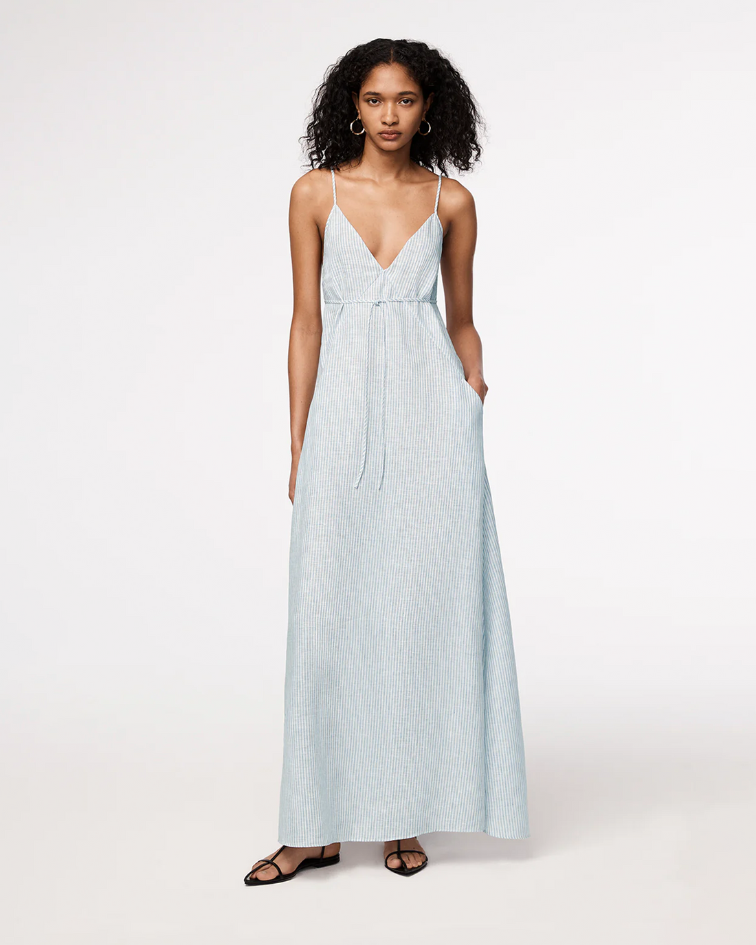 blue linen slip dress Lapis Linen Godet Slip Dress DATURA