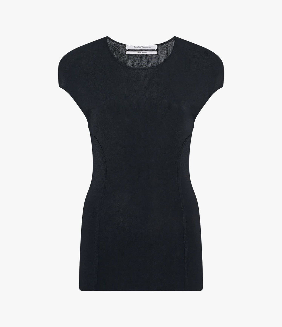 Another Tomorrow Seamed Fitted Top in Black – Viscose Women's Top