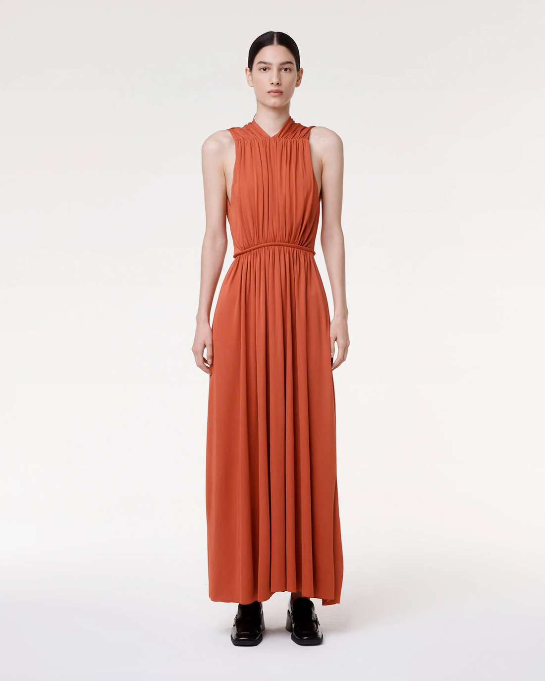 red shirred midi dress Linen Blend Shirred Handkerchief Hem Midi Dress