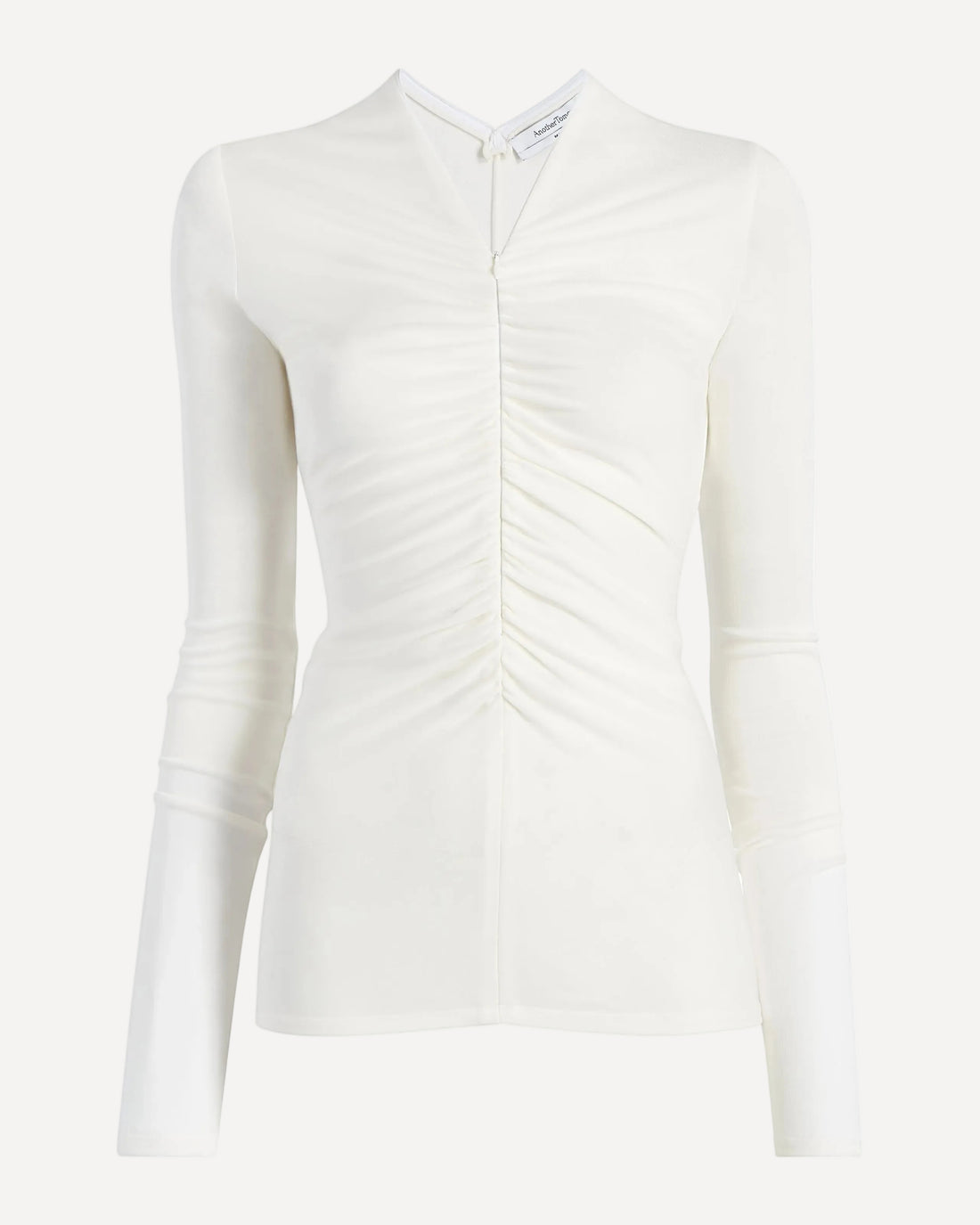 Another Tomorrow Shirred Long Sleeve Top in Off White – Viscose Women's Top
