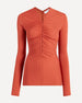 Another Tomorrow Shirred Long Sleeve Top in Sienna Red – Viscose Women's Top