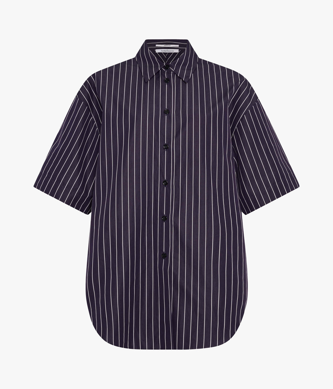 Another Tomorrow Short Sleeve Shirt in Navy/White Stripe – Cotton Women's Trousers