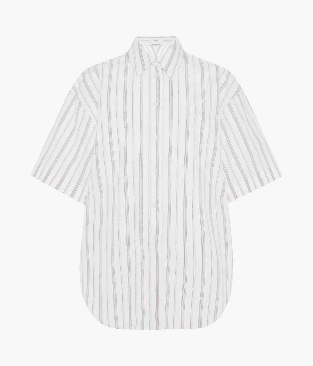 Another Tomorrow Short Sleeve Shirt in White/Navy Stripe – Cotton Women's Trousers