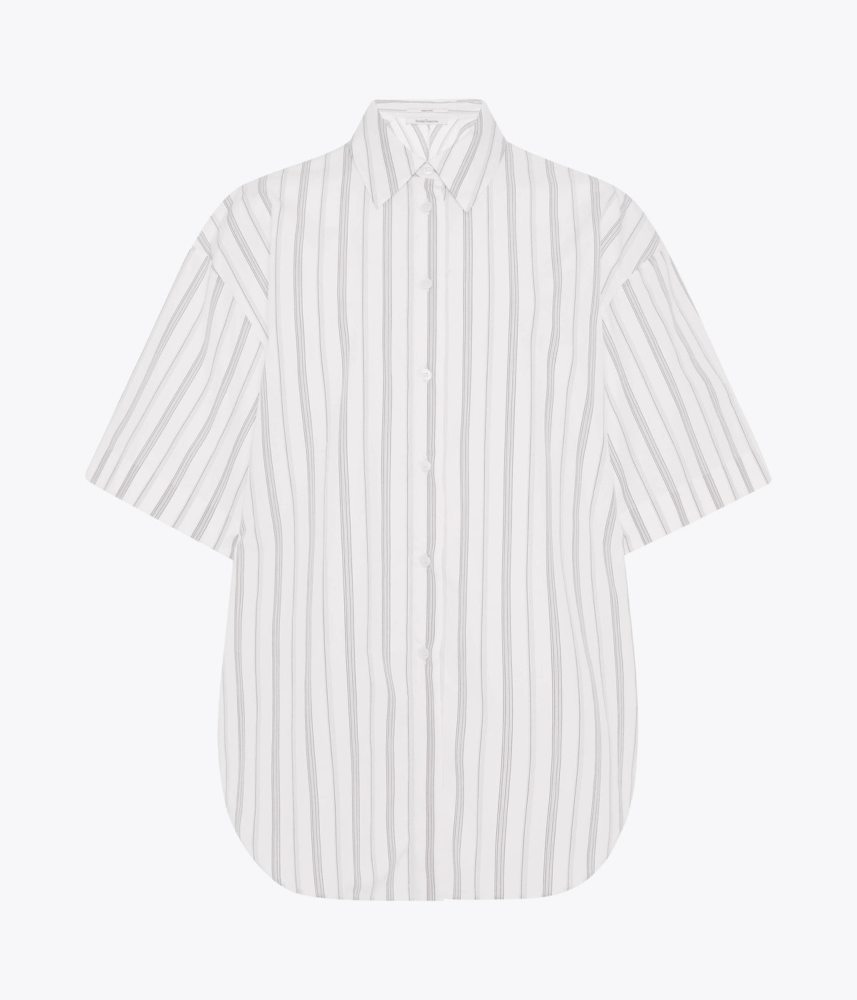 Another Tomorrow Short Sleeve Shirt in White/Navy Stripe – Cotton Women's Trousers