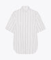 Another Tomorrow Short Sleeve Shirt in White/Navy Stripe – Cotton Women's Trousers