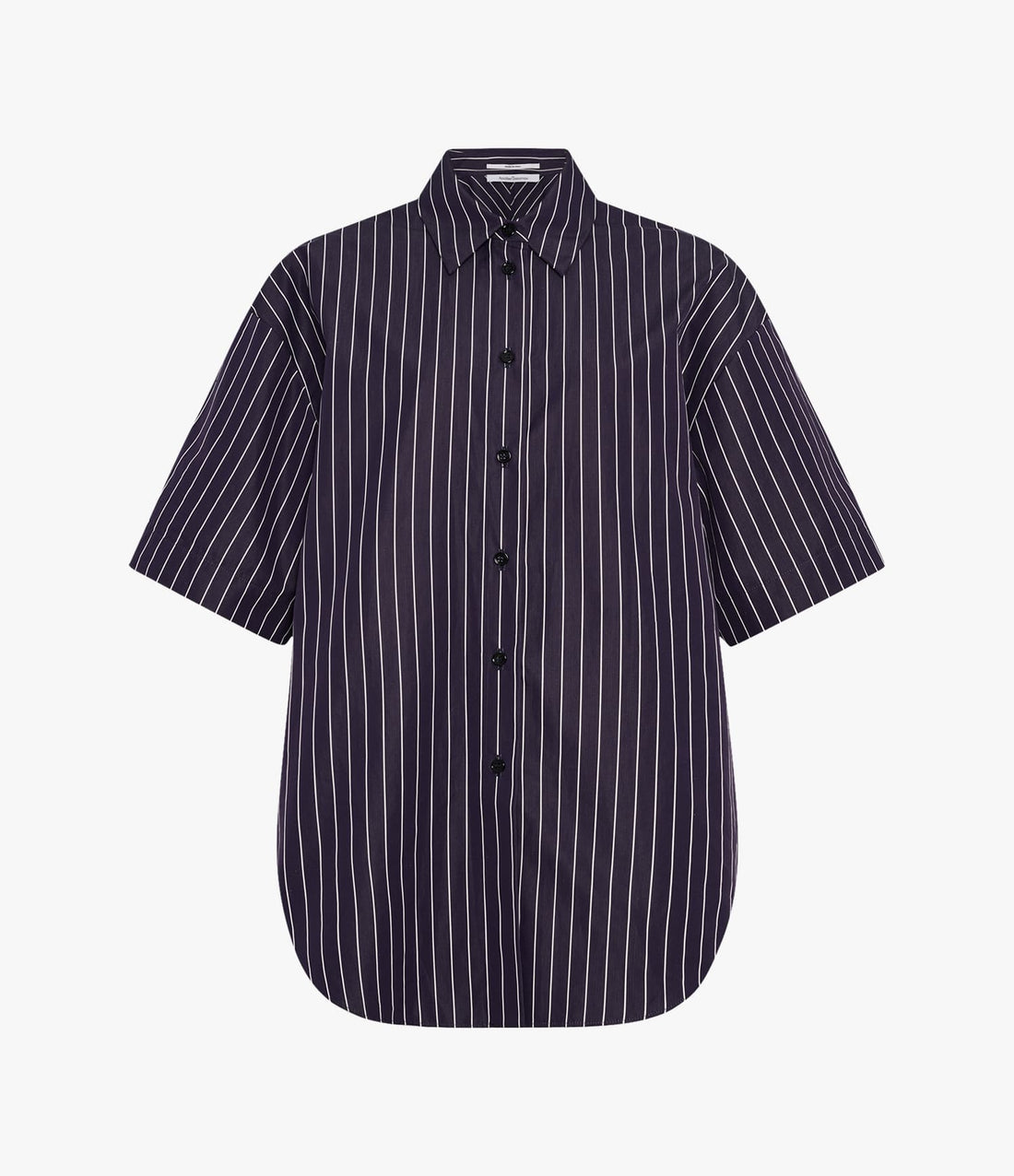 Another Tomorrow Short Sleeve Shirt in Navy/White Stripe – Cotton Women's Trousers