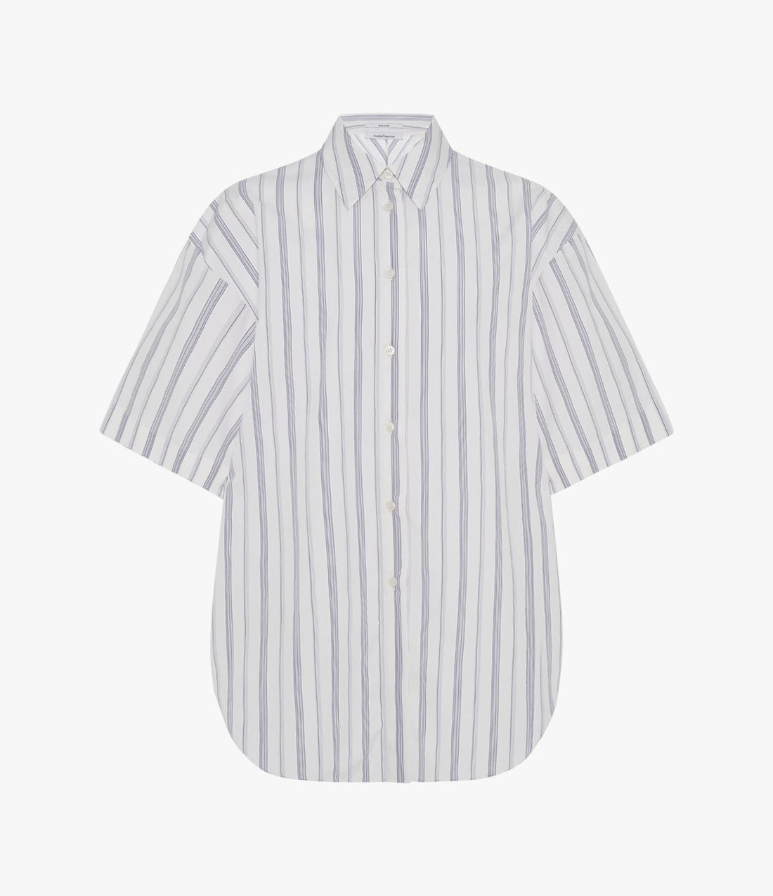 Another Tomorrow Short Sleeve Shirt in White/Navy Stripe – Cotton Women's Trousers