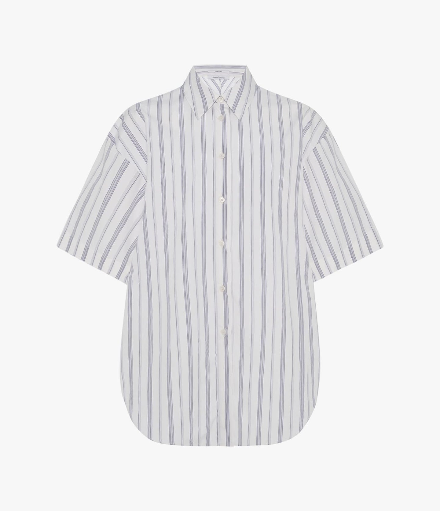 Another Tomorrow Short Sleeve Shirt in White/Navy Stripe – Cotton Women's Trousers