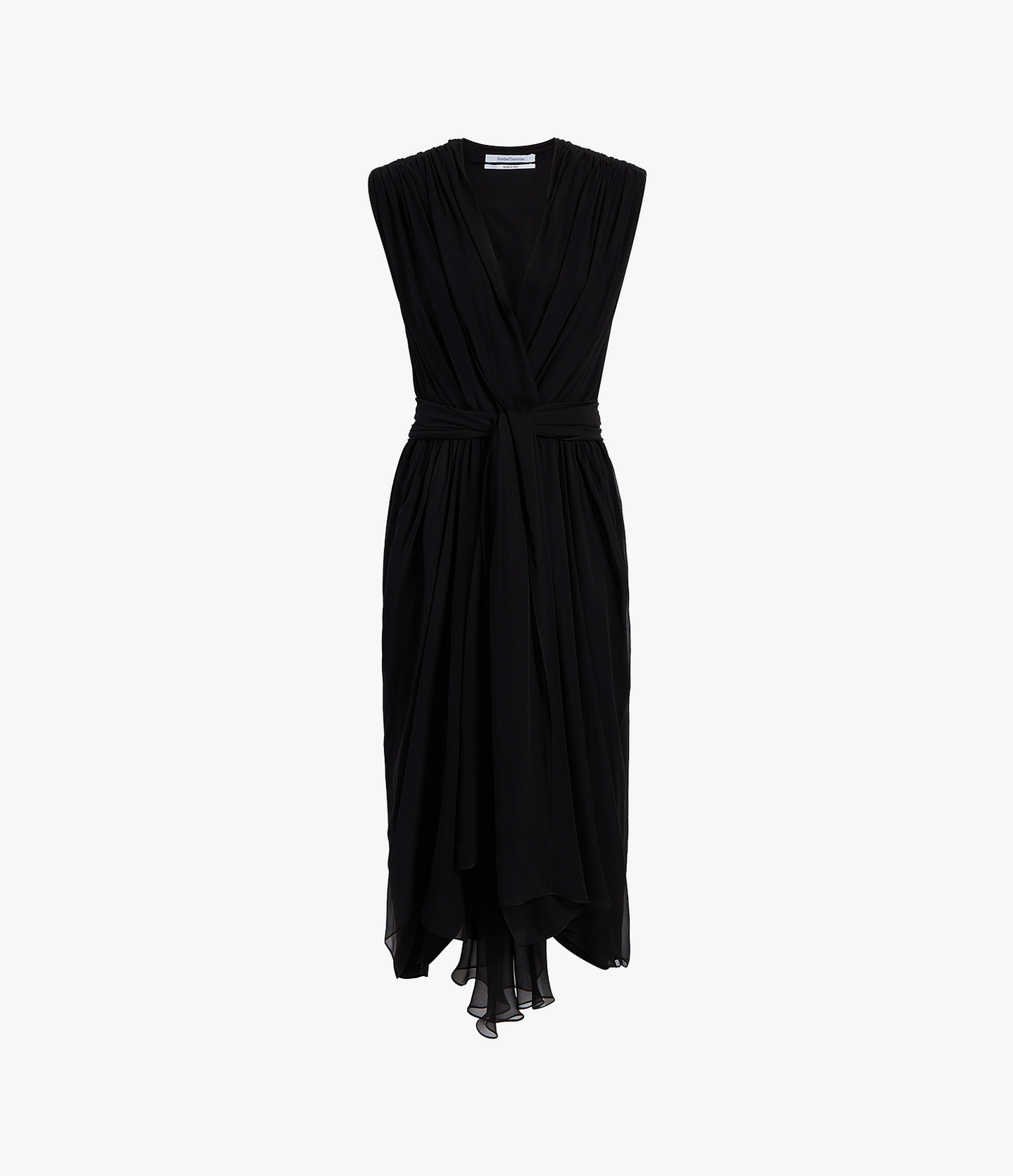 Silk Chiffon Gathered Dress | Black