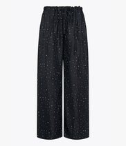 Silk Polka Dot Drawcord Pant | Black/Cream Dot