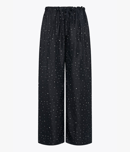 Silk Polka Dot Drawcord Pant | Black/Cream Dot