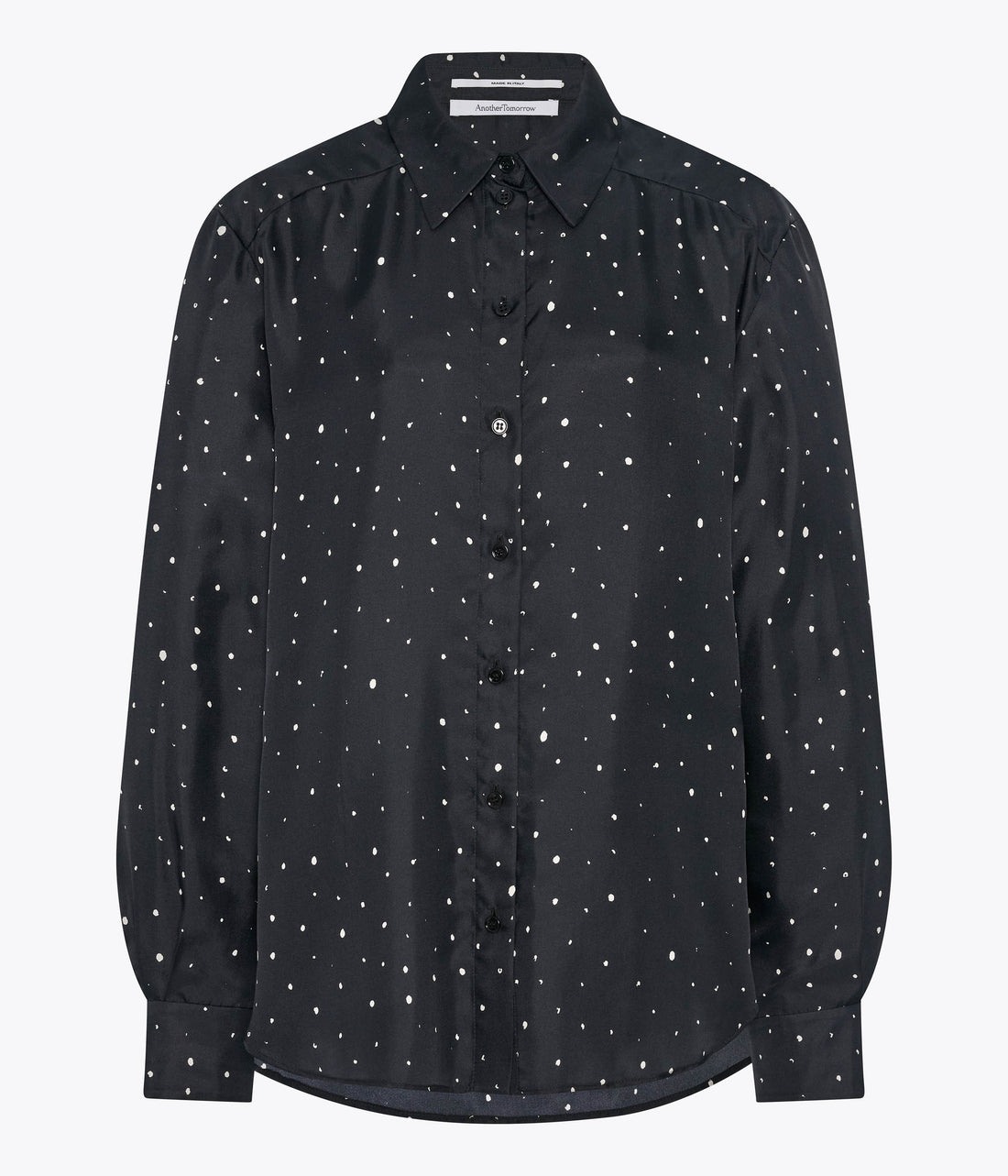 Another Tomorrow Silk Polka Dot Shirt in Black/Cream Dot – Silk Women's Top