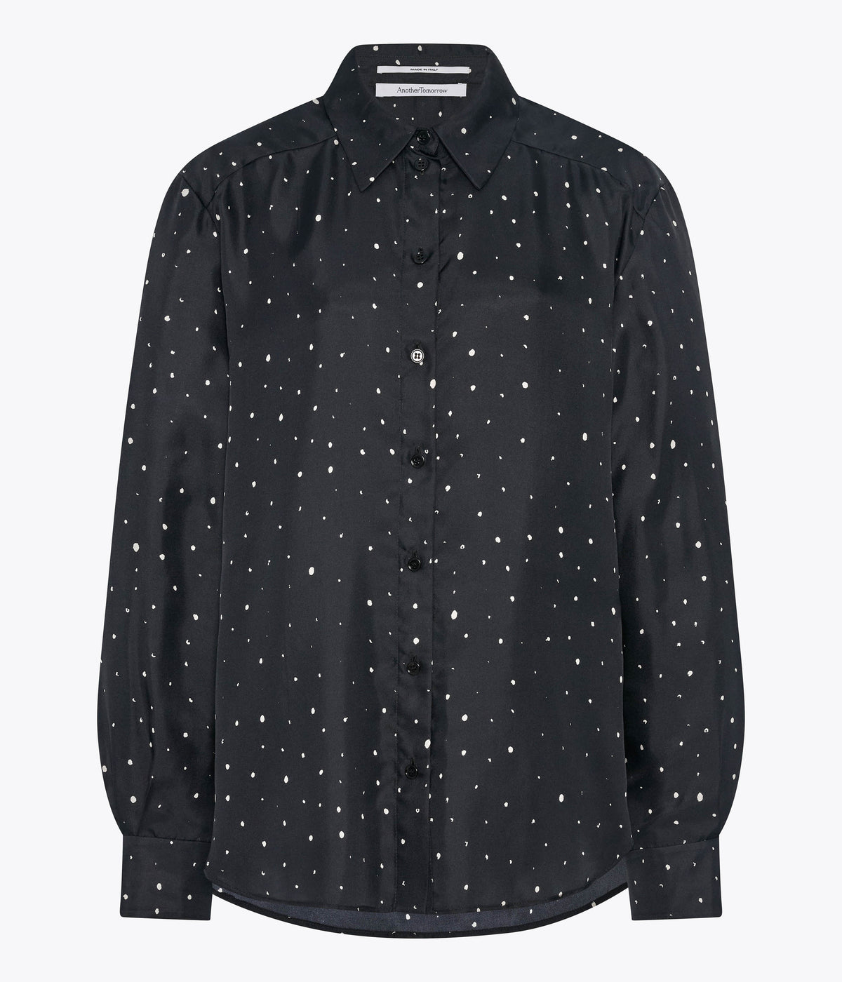 Another Tomorrow Silk Polka Dot Shirt in Black/Cream Dot – Silk Women's Top