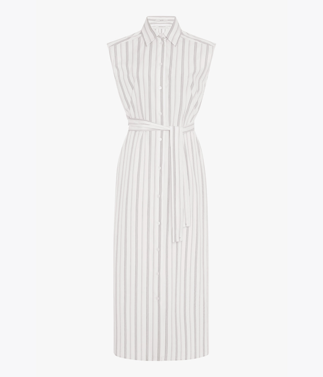 Another Tomorrow Sleeveless Pleat Back Tie Dress in White/Navy Stripe – Cotton Women's Dress