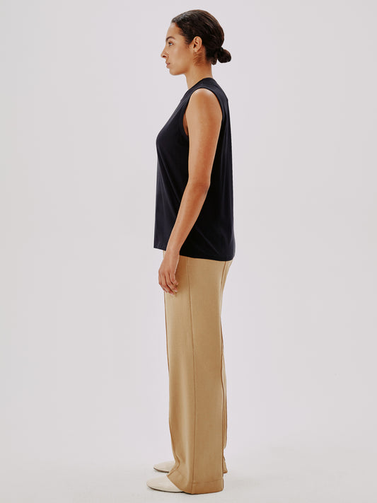 Another Tomorrow Sleeveless Tee in Black – Cotton Women's Top