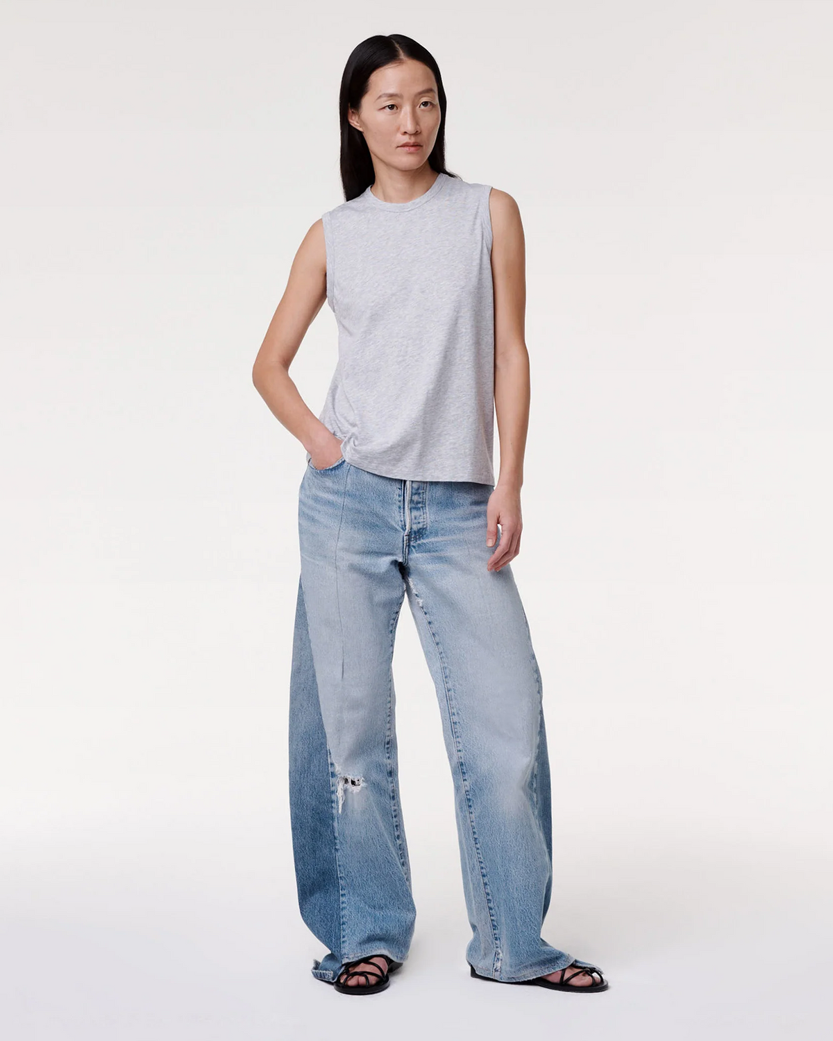 Another Tomorrow Sleeveless Tee in Heather Grey – Cotton Women's Top