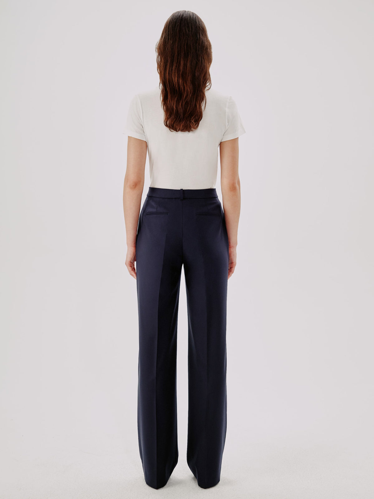 Another Tomorrow Slight Flare Trouser in Navy – Wool Women's Trousers