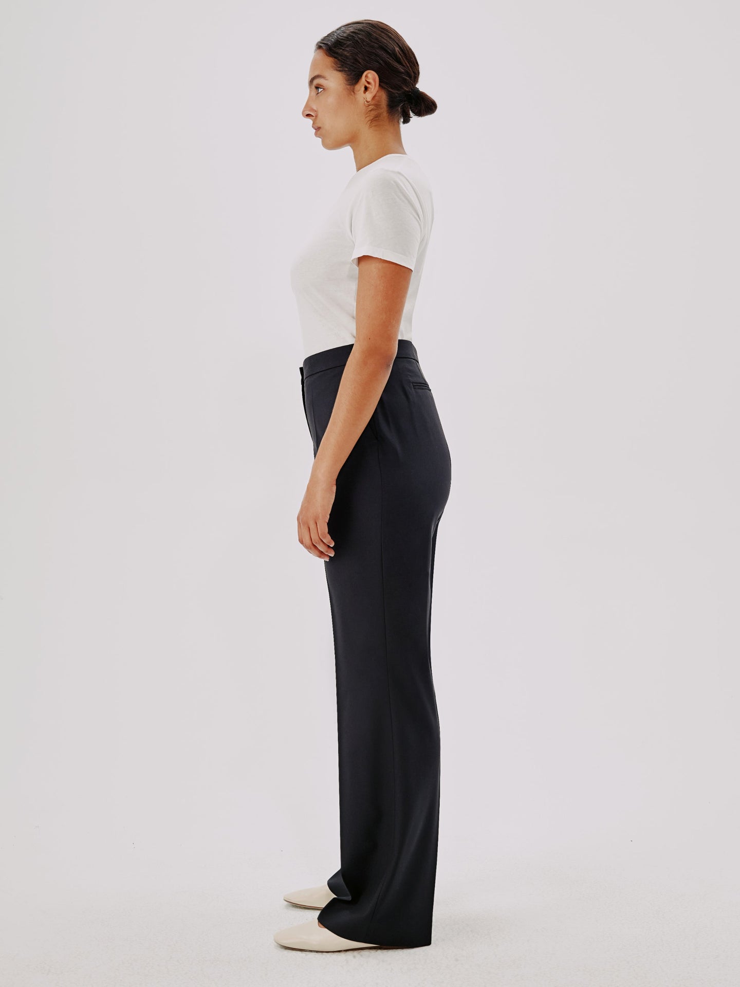 Another Tomorrow Slight Flare Trouser in Black – Wool Women's Trousers