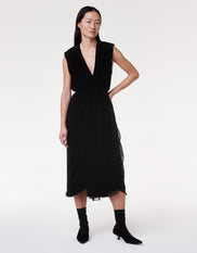 Silk Chiffon Gathered Dress | Black