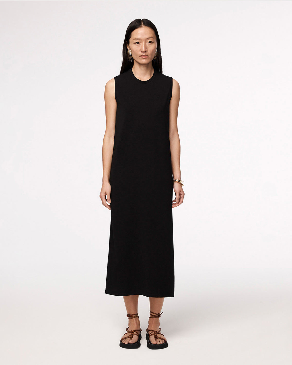 Another Tomorrow Sleeveless Tee Dress in Black – Cotton Women's Dress