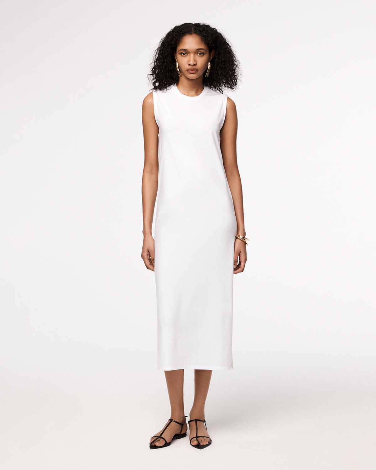 Another Tomorrow Sleeveless Tee Dress in White – Cotton Women's Dress
