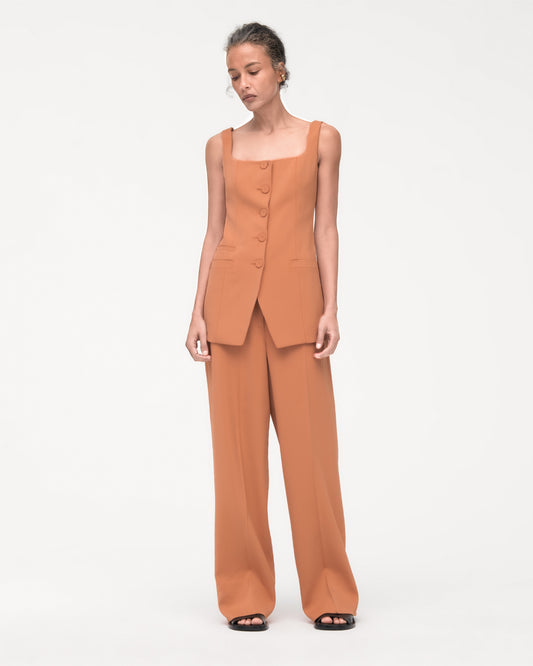 Another Tomorrow Square Neck Buttoned Top in Clay – Viscose Women's Top