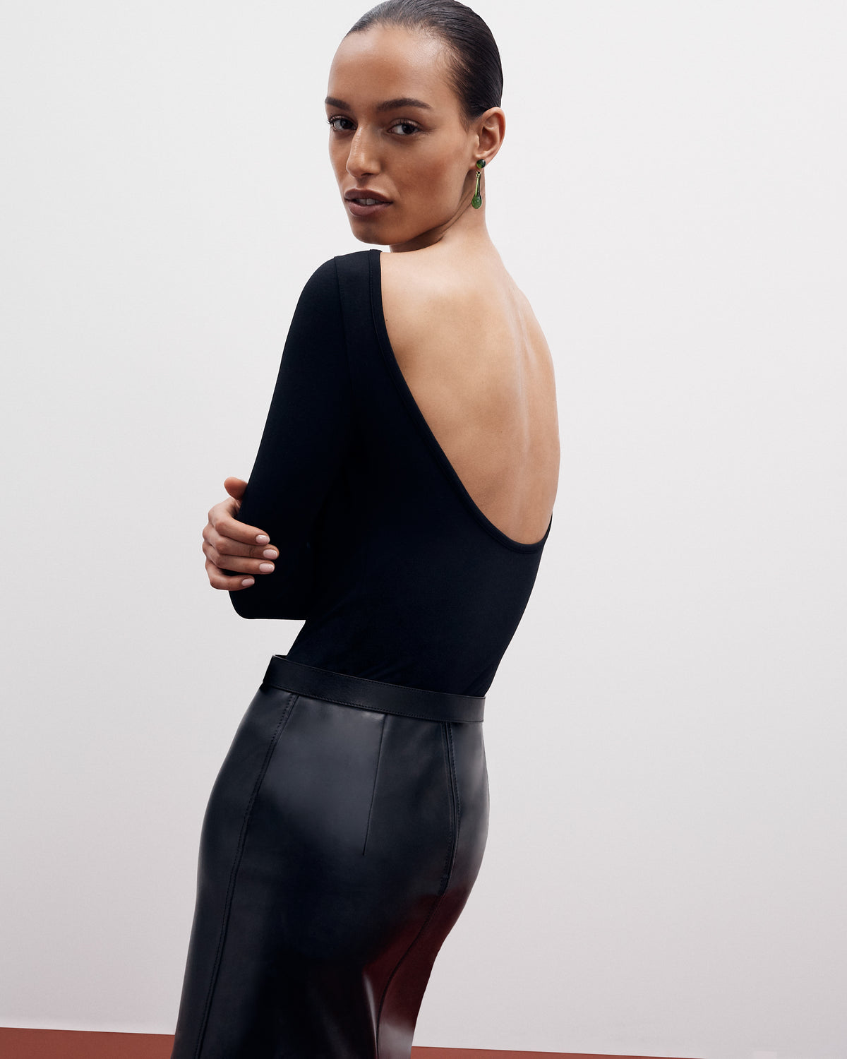 Another Tomorrow Scoopback Bodysuit in Black – Cotton Women's Top