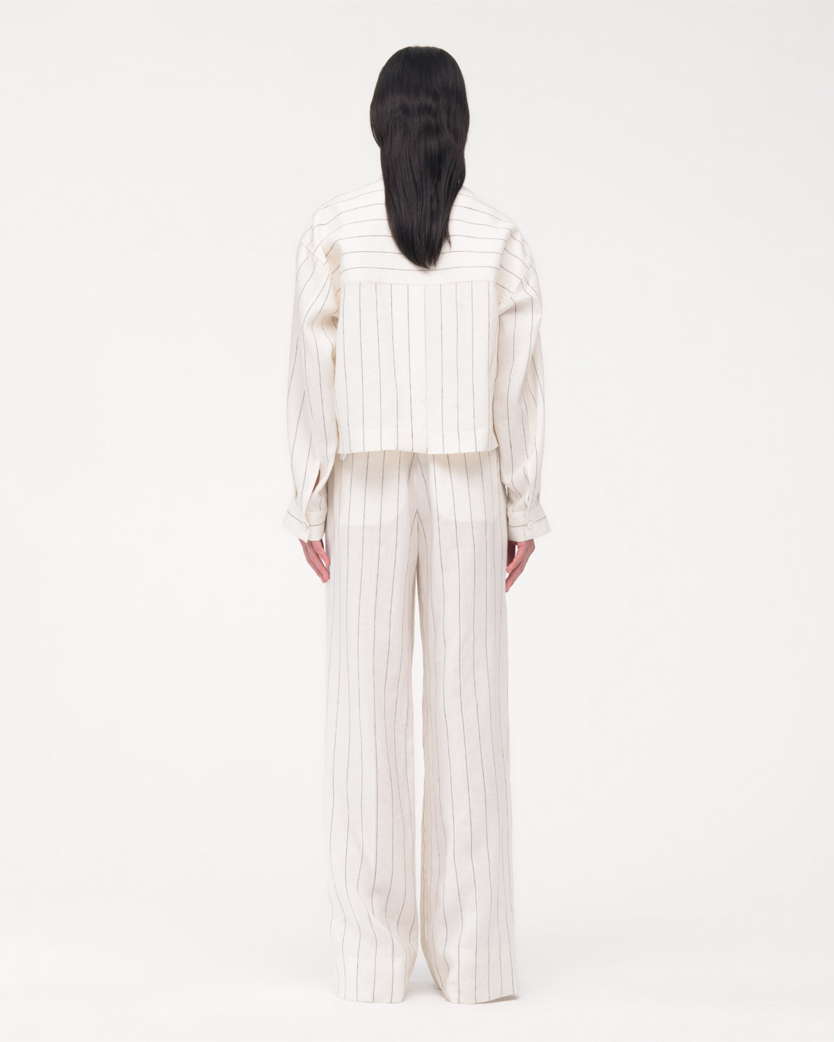 Another Tomorrow Mock Neck Pleat Shirt in Black/Off White – Linen Women's Top