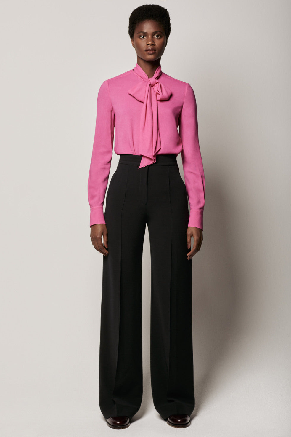 Another Tomorrow Bow Blouse in Hot Pink – Viscose Women's Top