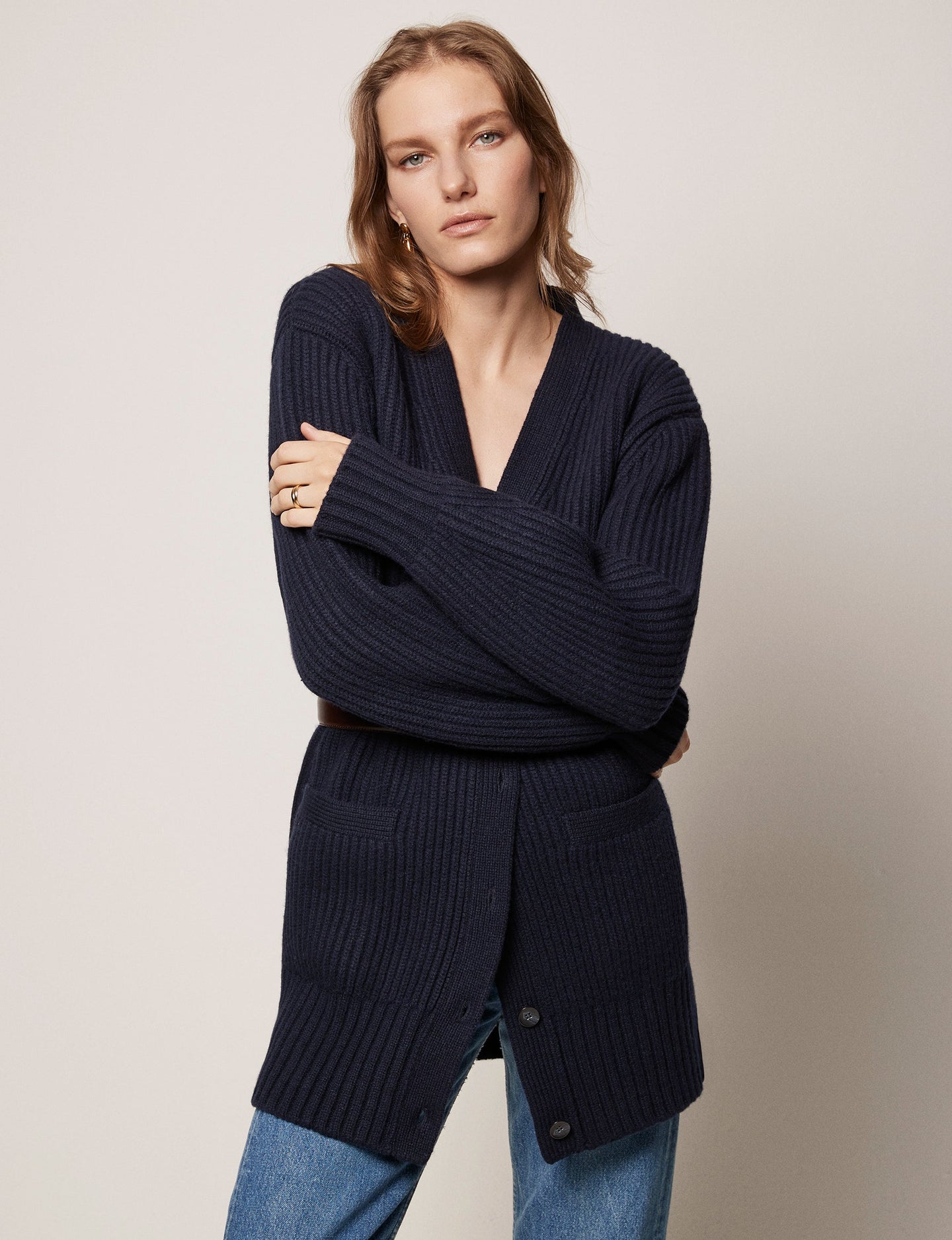Another Tomorrow Relaxed Cardigan in Navy – Cashmere Women's Knitwear