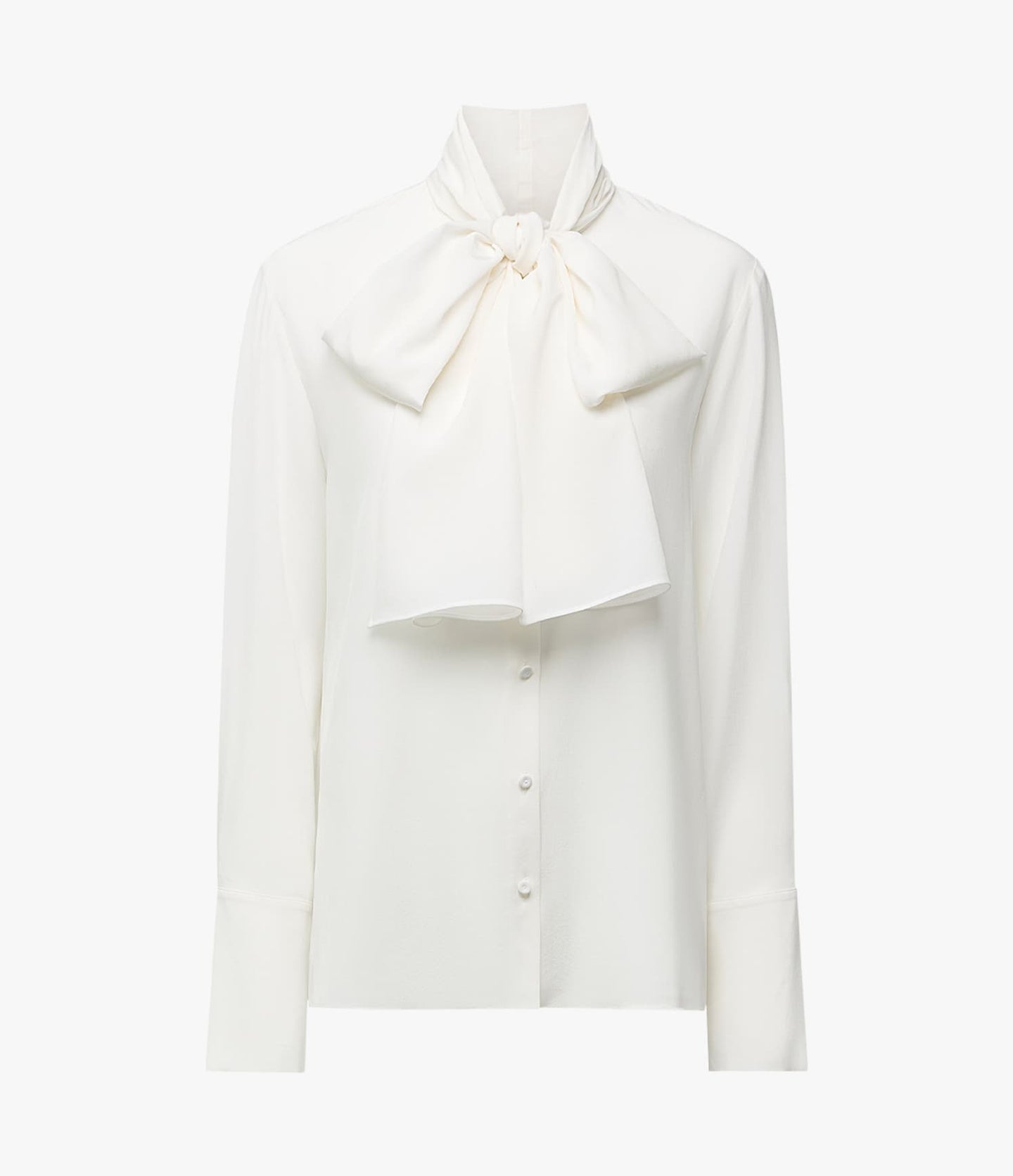 Another Tomorrow Signature Bow Blouse in Off White – Silk Women's Top
