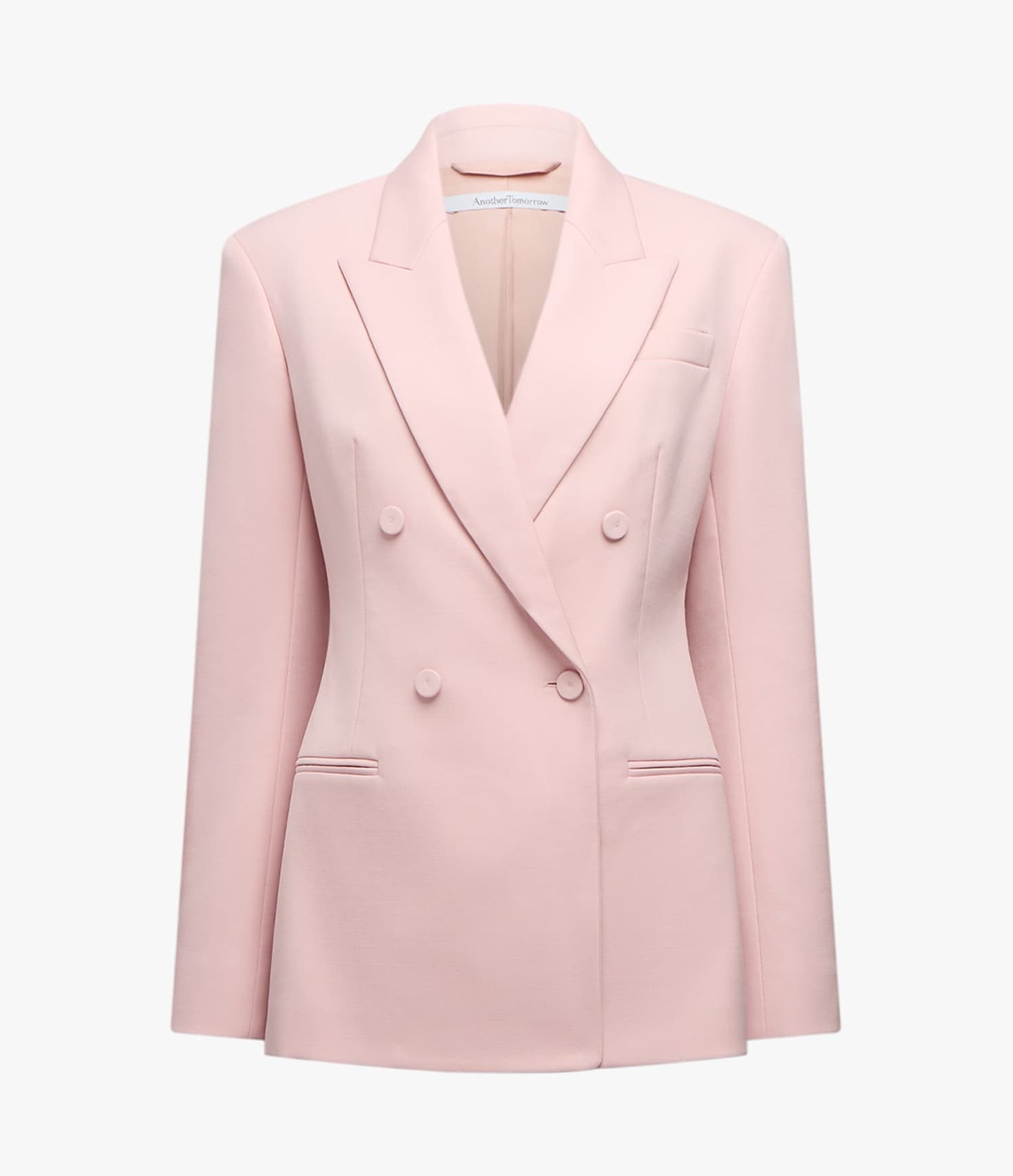 Another Tomorrow Tailored Double Breasted Jacket in Lotus Pink – Wool Women's Jacket